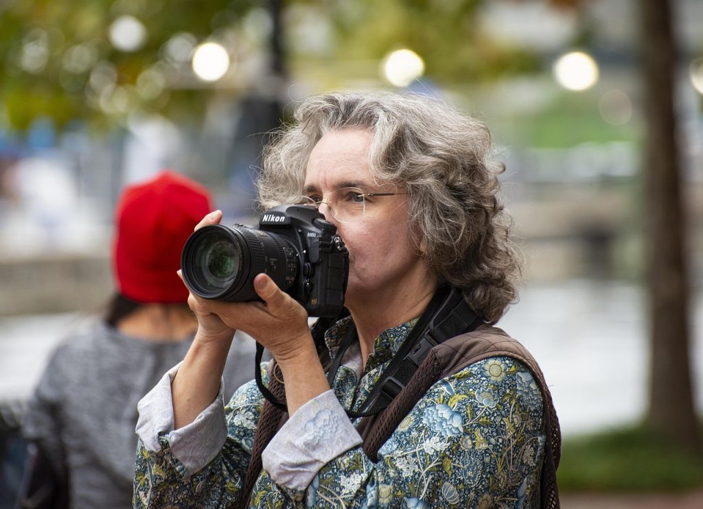 Camera, photographer, woman, and lens