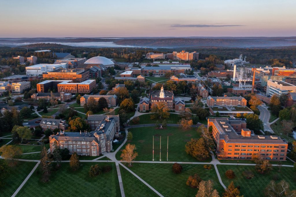 An aerial view of the University of Connecticut campus in Storrs